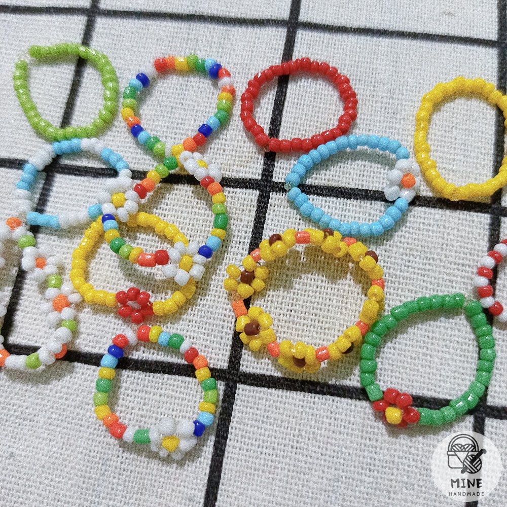 Nhẫn hạt cườm hoa cúc cầu vồng nhiều màu đơn giản thời trang Nhẫn hot trend Hàn Quốc dễ thương