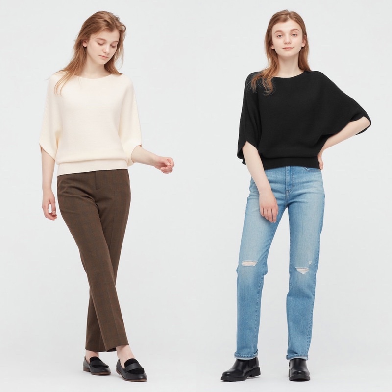 Áo len nữ cổ thuyền tay dơi lỡ dòng Knit 3D dễ thương của Uniqlo