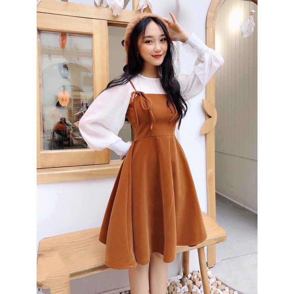 [Mã FAMAYWA2 giảm 10K đơn 50K] Set bộ áo hai dây tay bo voan lụa kết hợp với váy yếm 2 dây dễ thương và cá tính | BigBuy360 - bigbuy360.vn