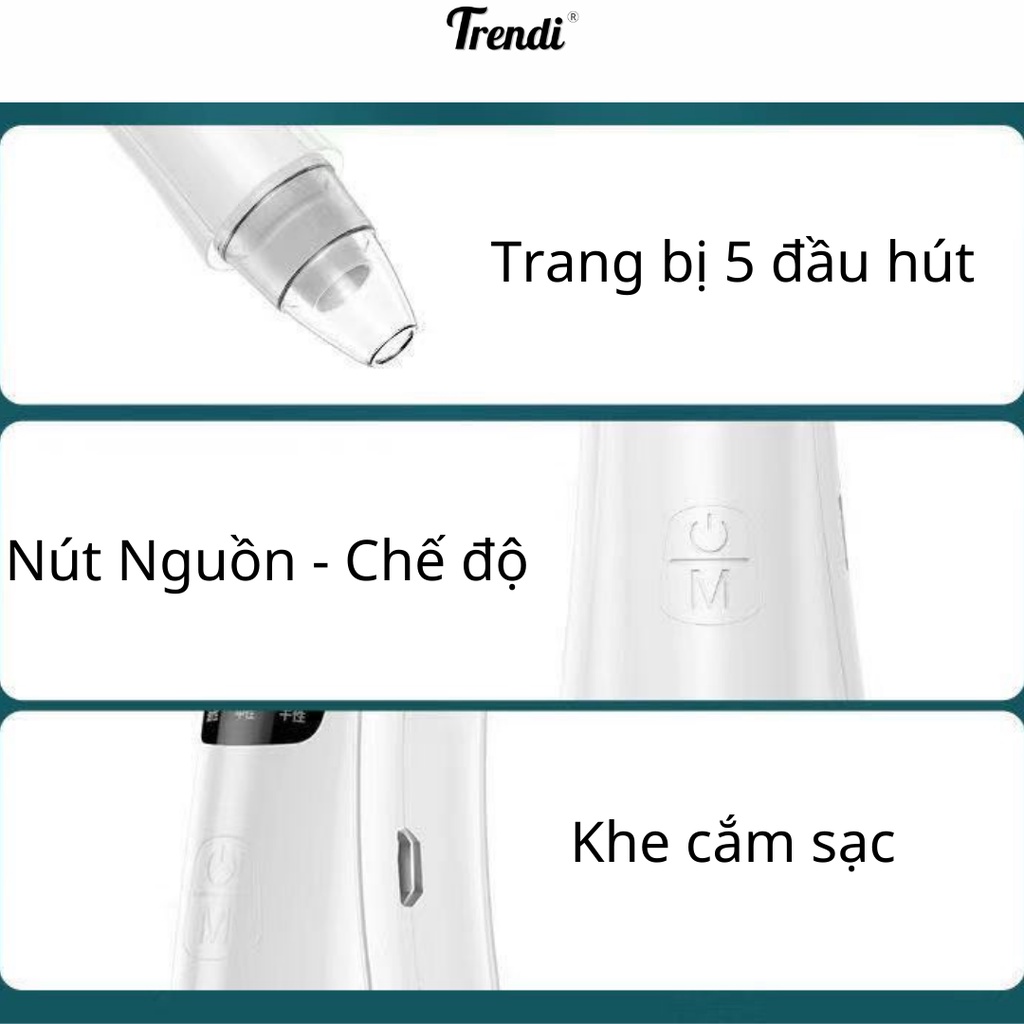 Máy Hút Mụn Đầu Đen Làm Sạch Lỗ Chân Lông Kèm 5 Đầu Hút