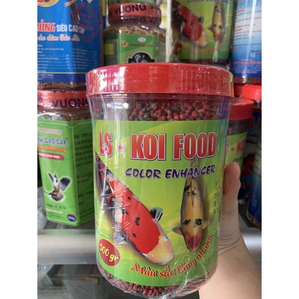 Cám cá LS-Koi Food lon lớn 500gram giúp tăng sắc tố màu cho cá Koi