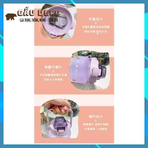 Bình nước 2 lít chia vạch siêu kute [FREESHIP]  Báo giờ uống nước dễ thương cute thể thao có ống hút