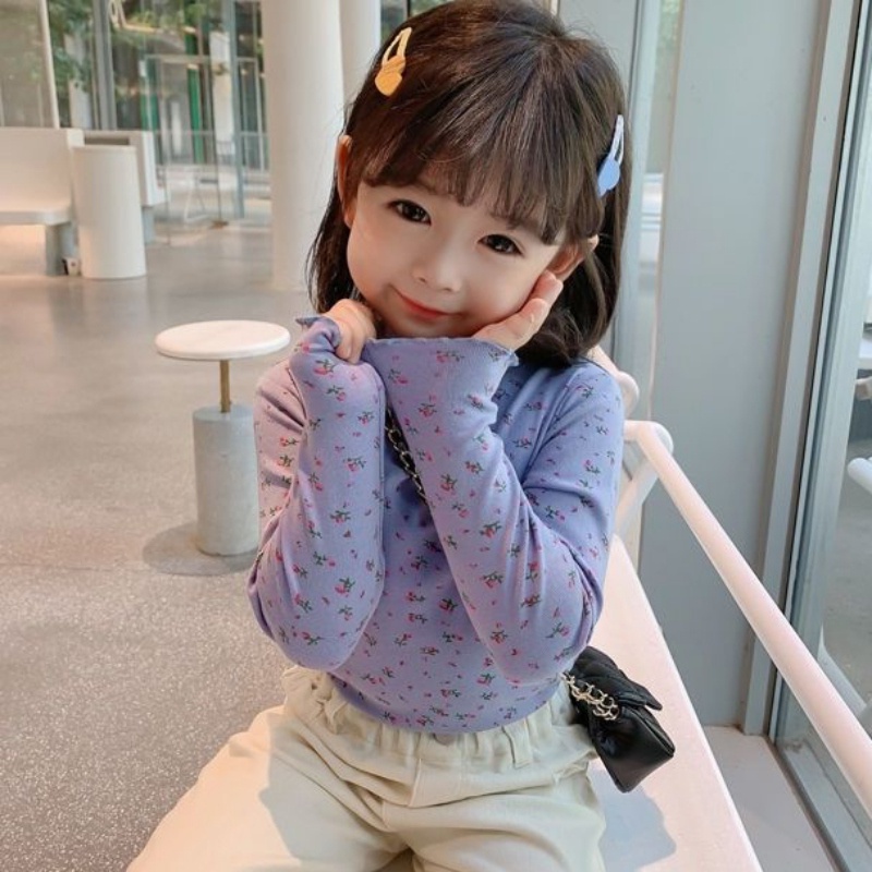 Áo thun tay dài in hoa nhiều lớp thời trang mùa thu cho bé gái