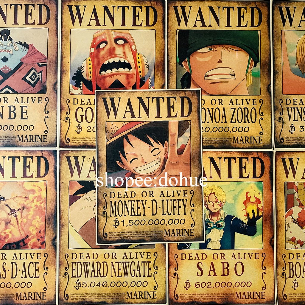 Poster Wanted Lệnh Truy Nã One Piece 36*51cm Giấy Áp Phích Craft Cứng Phong Cách Retro
