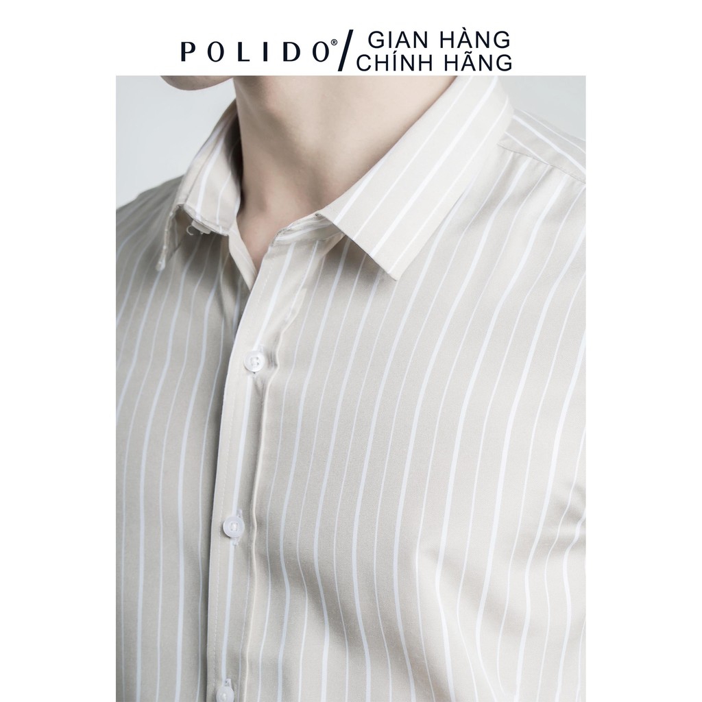 Áo Sơmi Nam CEFFYLO Họa Tiết Kẻ Sọc 1 Màu ghi vải Cotton họa tiết sọc lịch lãm Co giãn nhẹ | BigBuy360 - bigbuy360.vn