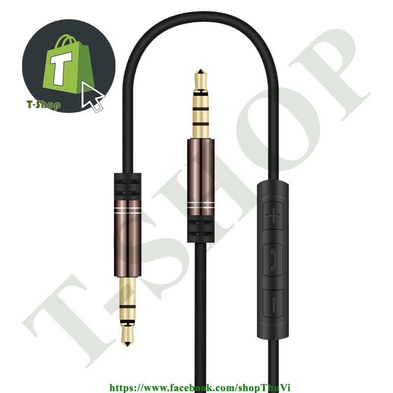 Cáp âm thanh AUX có mic và chỉnh âm (dây loa - dây tai nghe có kèm micro và chỉnh âm lượng)