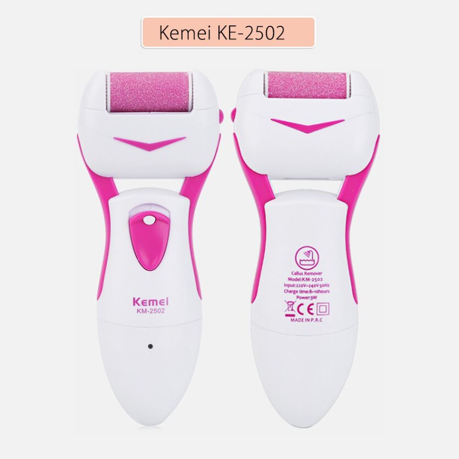 Máy chà gót chân Kemei KM-2502X máy mài gói chân tẩy tế bào chết sạc pin tích điện kèm 2 đầu mài dự phòng tiện lợi