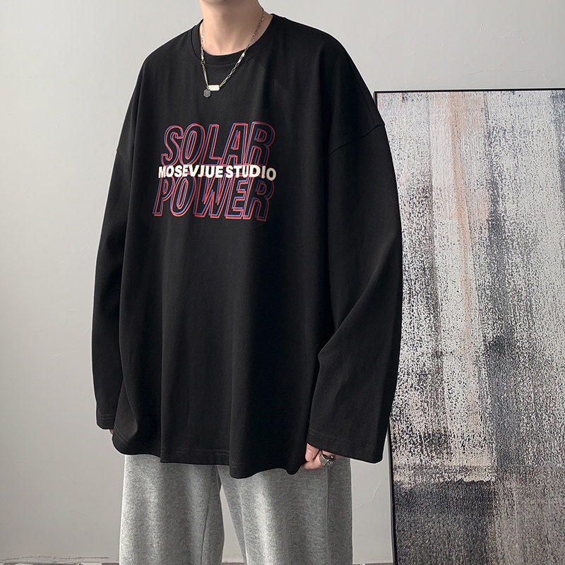 Áo thun mỏng tay dài dáng rộng in họa tiết đơn giản dễ phối đồ thời trang cho nam Size M-5XL