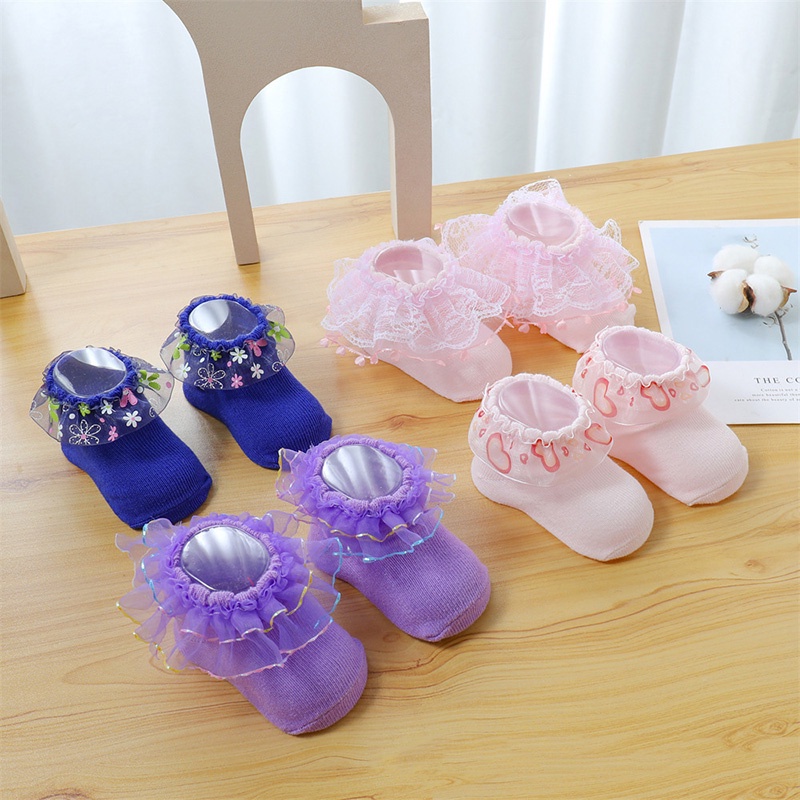 Tất Cotton Mềm Mại Phối Ren Hoa Thời Trang Xuân Hè Dành Cho Bé Gái