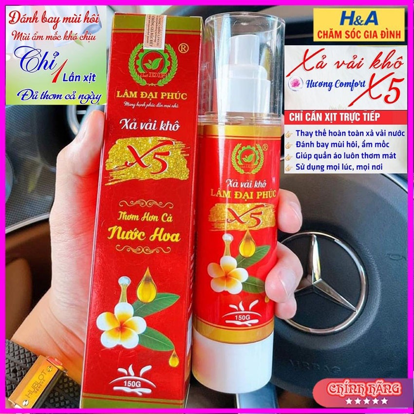 Nước xả vải, Tinh dầu, Nước xả vải Khô X5 Lâm Đại Phúc-Chai 150ml Xịt Thơm Quần Áo, Lưu Hương x5