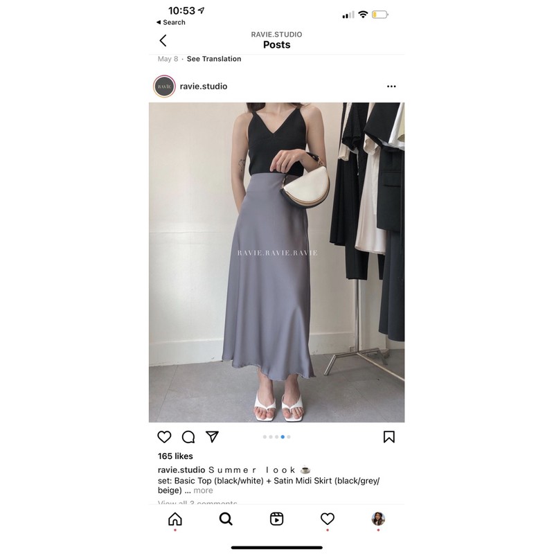 Chân váy satin Ravie studio màu ghi đá siêu sang chảnh