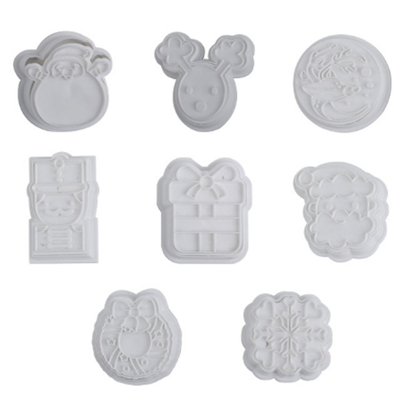 Set 8 Khuôn Nhấn Họa Tiết Giáng Sinh 3d Dùng Để Trang Trí Bánh Quy