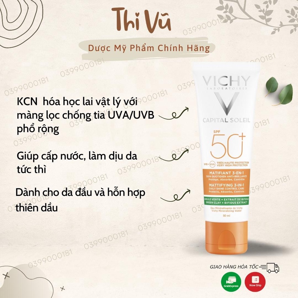 Kem chống nắng Vichy Capital Soleil 3in1, kem chống nắng dành cho da dầu lão hóa thâm sạm da - Thi Vũ