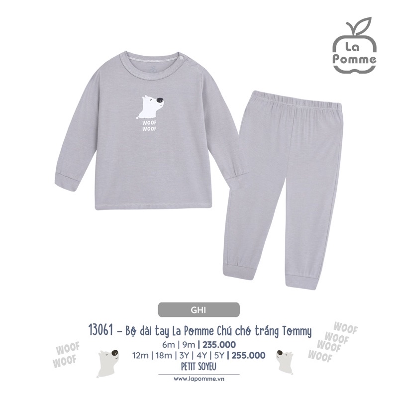 Lapomme Bộ dài tay chú chó trắng Tommy La Pomme 6m-5y AW2022