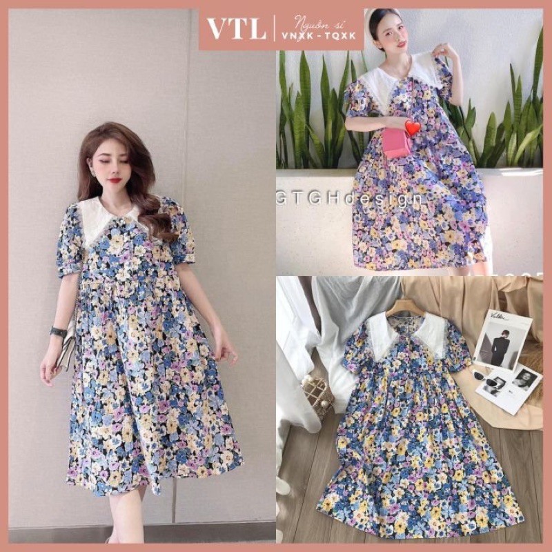 VÁY BABYDOLL HOA NHÍ TÍM CỔ REN VÁY SUÔNG