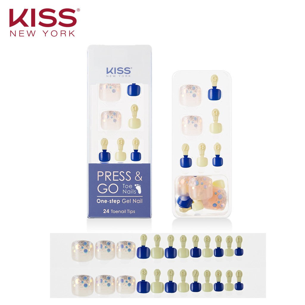 Bộ 24 Móng Chân Gel Tự Dán Press &amp; Go Kiss New York Nail Box - Bubble Pop (KPT04K)