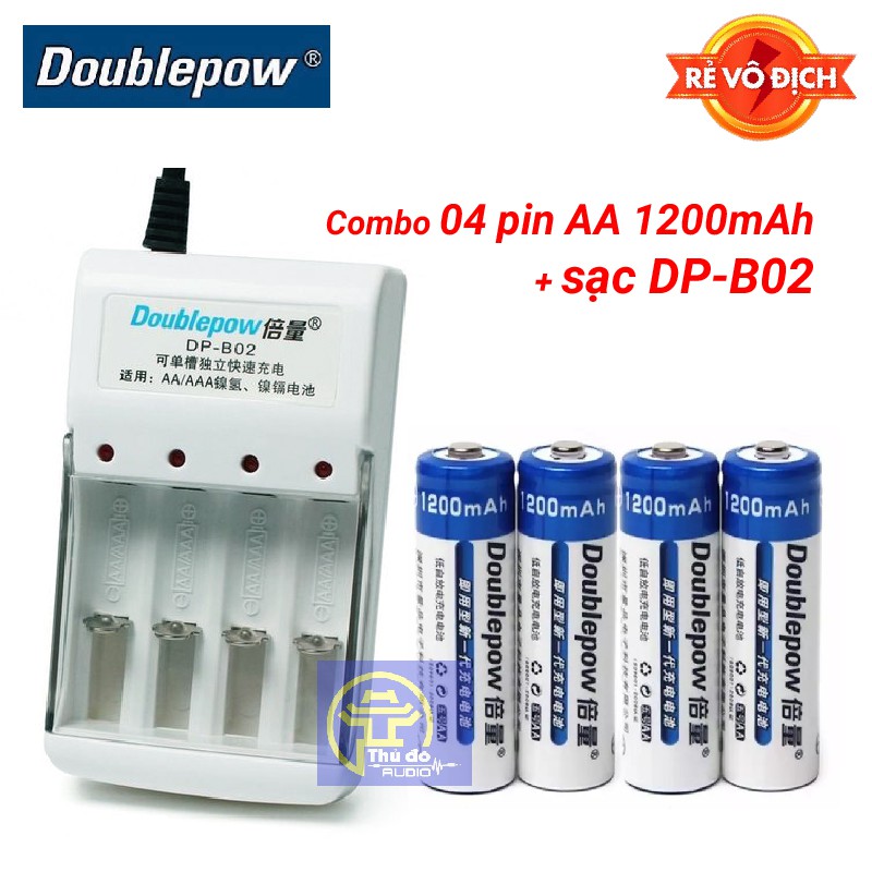 {Chính hãng} Bộ Sạc Pin Doublepow DP-B02 Tặng 04 Pin Tiểu Sạc  Doublepow AA 1200mAh lắp MIC,máy đo huyết áp..