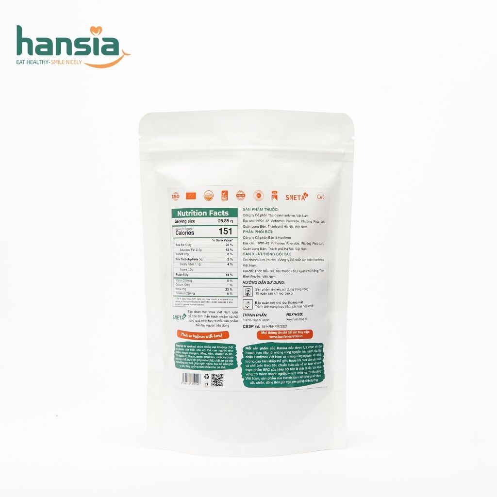 Hạt Bí Xanh Organic HANSIA Thơm Ngon, Bổ Dưỡng Chứa Nhiều Viatamin Và Khoáng Chất, Tăng Cường Sức Khỏe Túi 250g - 500g