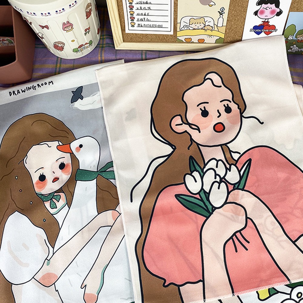 Thảm vải treo tường trang trí hình cô gái xinh xắn phong cách Hàn Quốc