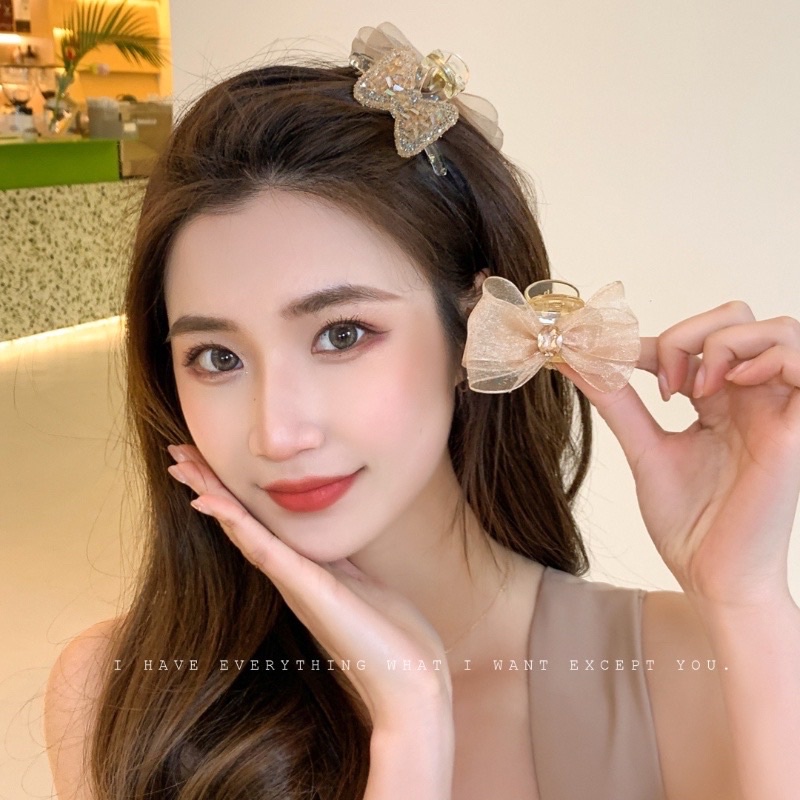 Kẹp Tóc Hình Nơ Đính Đá Phong Cách Hàn Quốc Thời Trang Cho Nữ