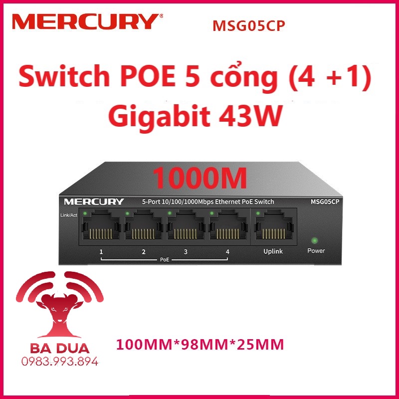 Bộ Chia Mạng Switch Poe Gigabit Mercury 4 , 5 , 6 , 7 , 8 cổng port MSG05CP MSG08CP