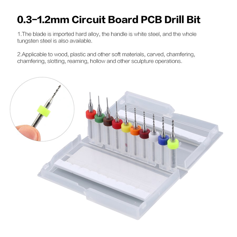 10 mũi khoan cứng 0.3mm-1.2mm bằng hợp kim nhôm