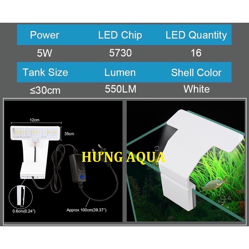 Đèn led bể cá, đèn led kẹp siêu sáng dáng mỏng M-280 Vipsun cho bể dưới 45cm (chính hãng)