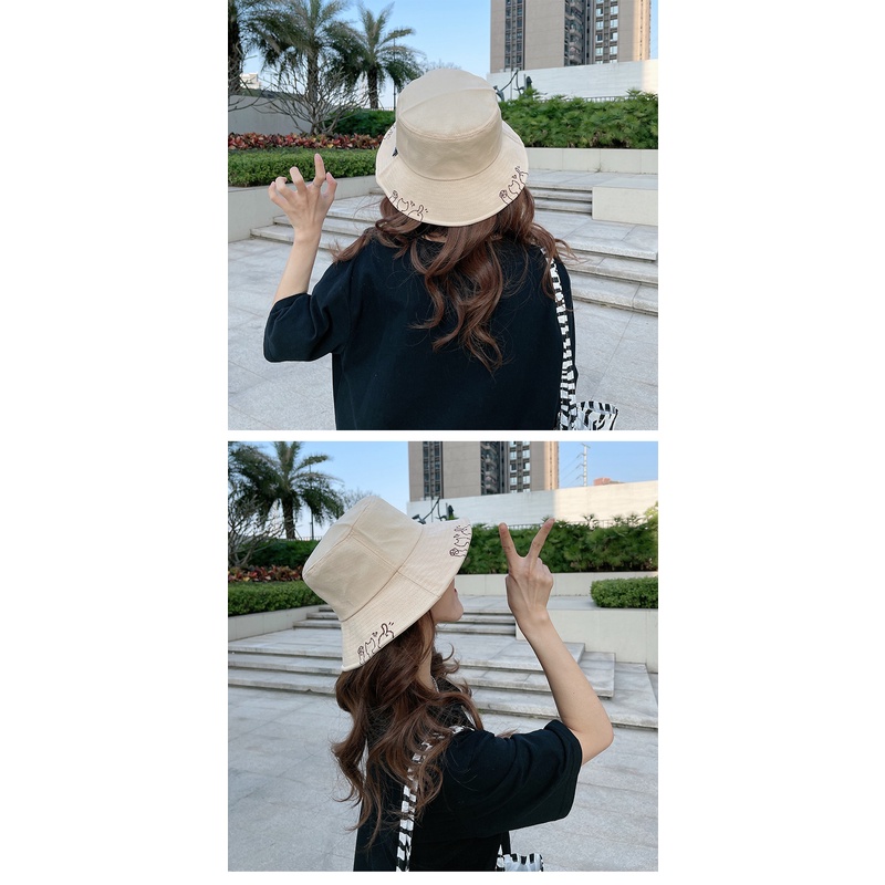 Nón Tai Bèo Chống Nắng Thoáng Khí Thêu Họa Tiết Mèo Dễ Thương Phong Cách Nhật Bản Cho Nữ