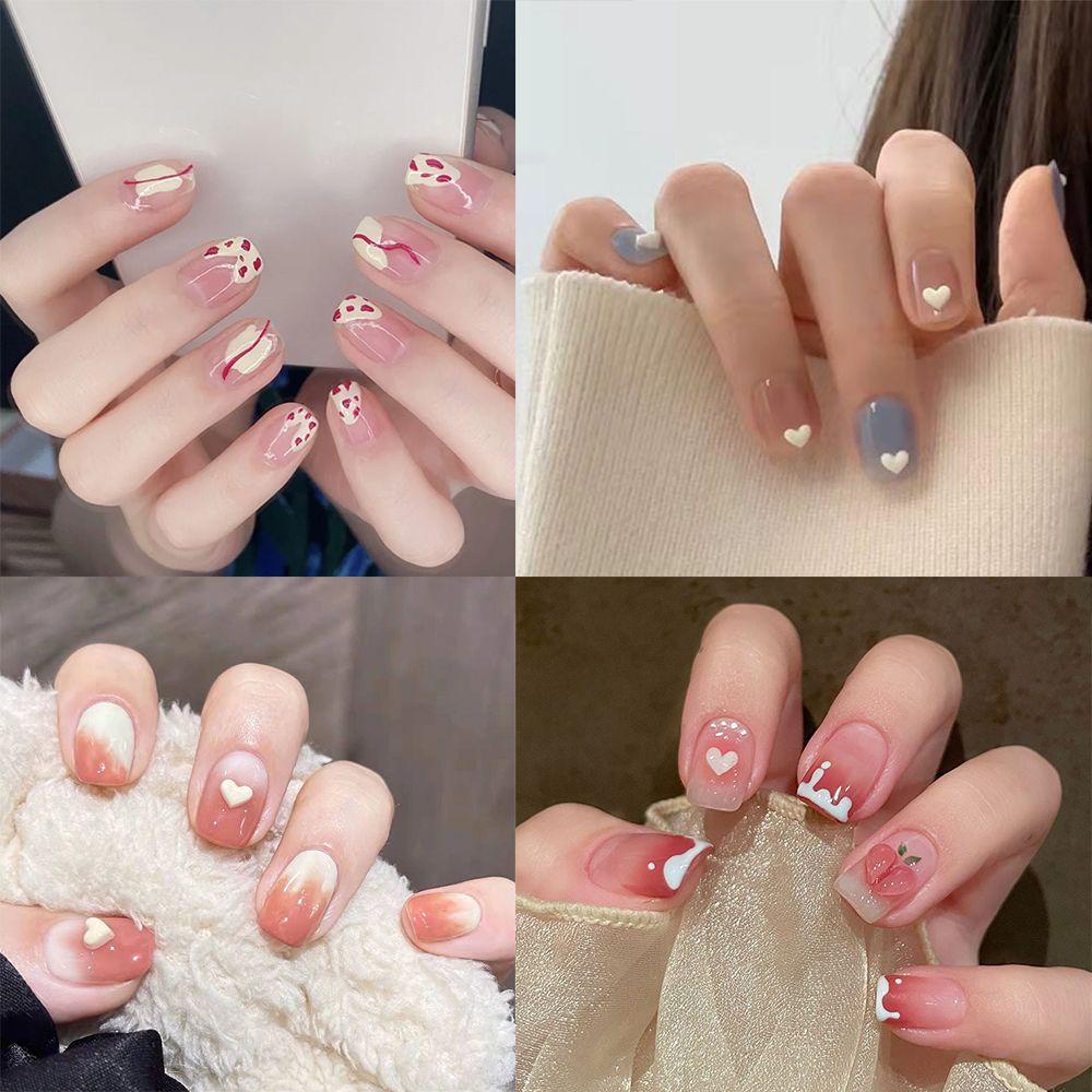 Hộp 24 Móng Tay Giả Ngắn / Tròn / Vuông Che Phủ Toàn Diện