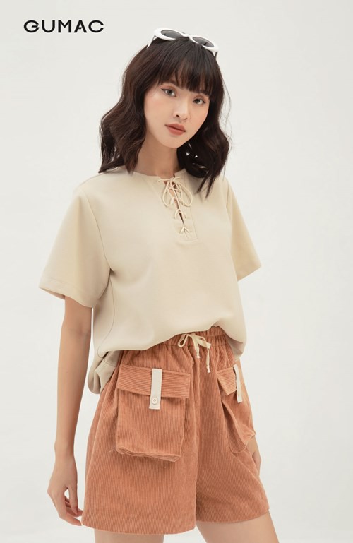[Mã WABRGB11 giảm 10% đơn từ 250k] Áo thun nữ thắt dây kiểu GUMAC phong cách uzzlang AB3115 | BigBuy360 - bigbuy360.vn