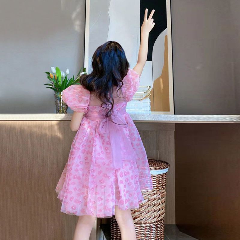 Đầm Công Chúa Tay Ngắn Phối Lưới Se7en Cho Bé Gái