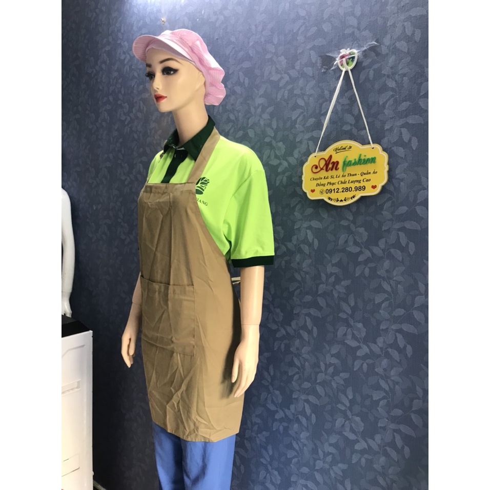 Tạp Dề Kaki Dài Màu Xám Kem Nam/Nữ Nhân Viên Phục Vụ Quán Cafe, Nhà Hàng, Gia Đình_Hình chụp thực.