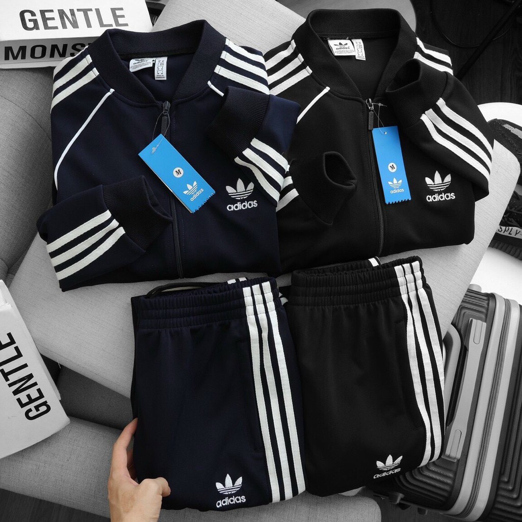 Bộ thể thao nam thu đông 3 sọc,áo khoác bomber 3 sọc nỉ add nam nữ chất liệu poly 2da thể thao logo thêu