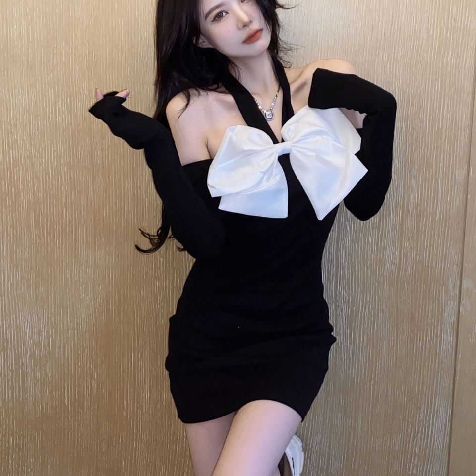 COZOK Đầm Tay Dài Trễ Vai Đính Nơ Kiểu Dáng Quyến Rũ