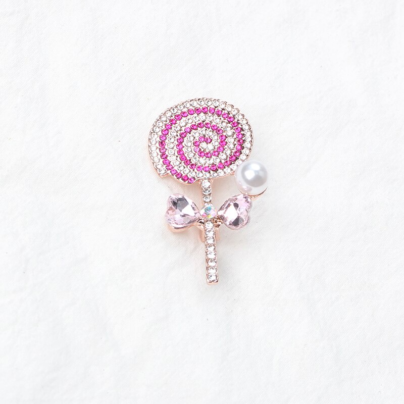 Advanced Cartoon Exquisite Lollipop Bread Brooch Women's Rhinestone Glittering Blue Pink Candy Brooch Gift