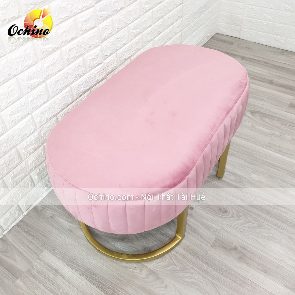 Ghế Băng, Ghế Chờ, Ghế Sofa Cho Shop (Hình Bầu Dục Chân Vàng Sang Chảnh) Size Dài 80 Cao 45Cm (Có Sẵn)