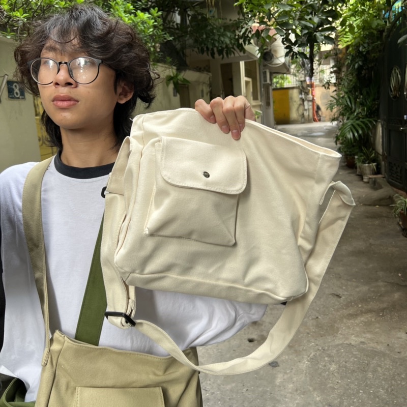 Túi canvas đeo chéo 1 hộp vintage retro basic