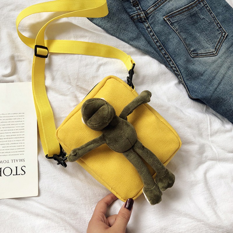 Túi vải đeo chéo phong cách Nhật Bản đính chú ếch hoạt hình xinh xắn cho nữ