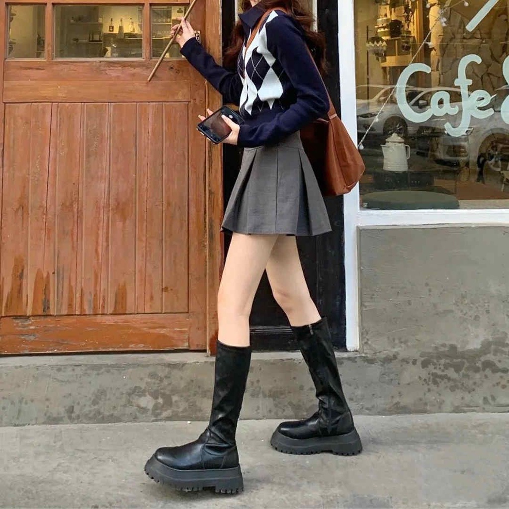 Giày bốt nữ đế dày co giãn phong cách thu đông 2021 mới thời trang cho nữ