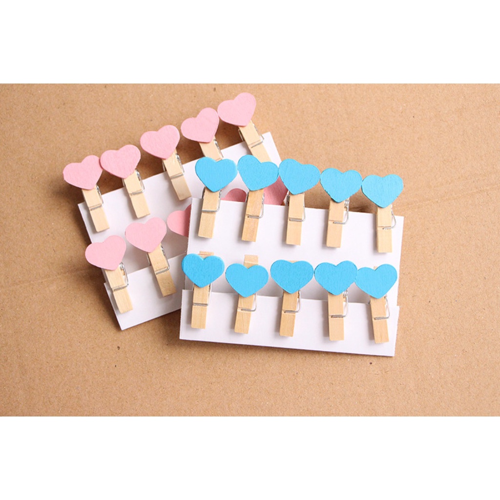 Bộ 10 Kẹp Ảnh Gỗ Hình Trái Tim Màu Hồng
