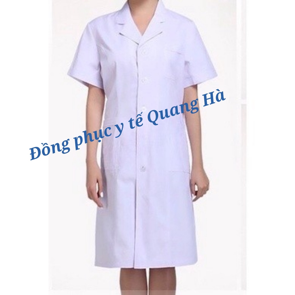 Áo Blouse Dài Ngang Gối, Cộc Tay Nam Nữ, Áo Choàng Bác Sĩ, Phòng Thí Nghiệm, Thẩm Mỹ Viện, Vải Kaki dày và Thô