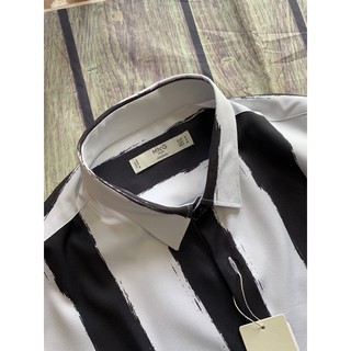 sơ mi dài tay cổ đức kẻ sọc Mgo cotton chéo nhuyễn