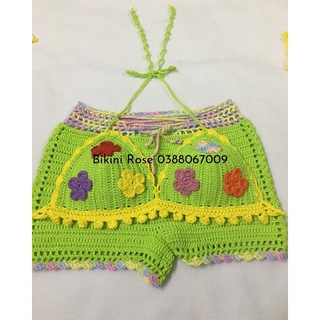 BIKINI LEN MÓC XANH LÁ GẮN HOA