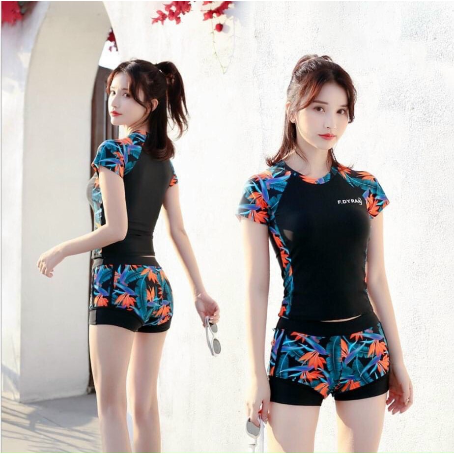 Bộ Bơi Nữ 2 Mảnh Quần Đùi Cạp Cao Aó Phủ Bụng Cọc Tay Bin Sports BHV092 | BigBuy360 - bigbuy360.vn