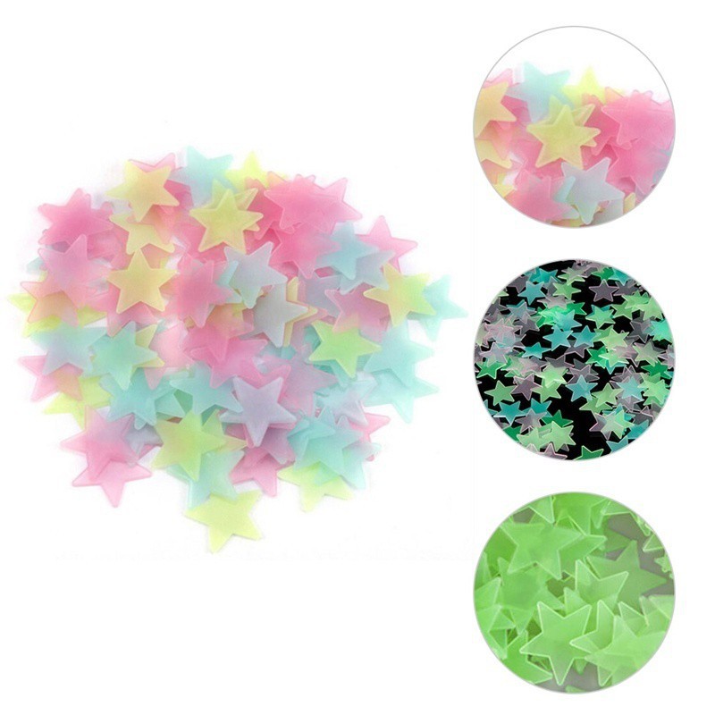 Set 100 sticker hình ngôi sao dạ quang dán tường trang trí cho phòng ngủ