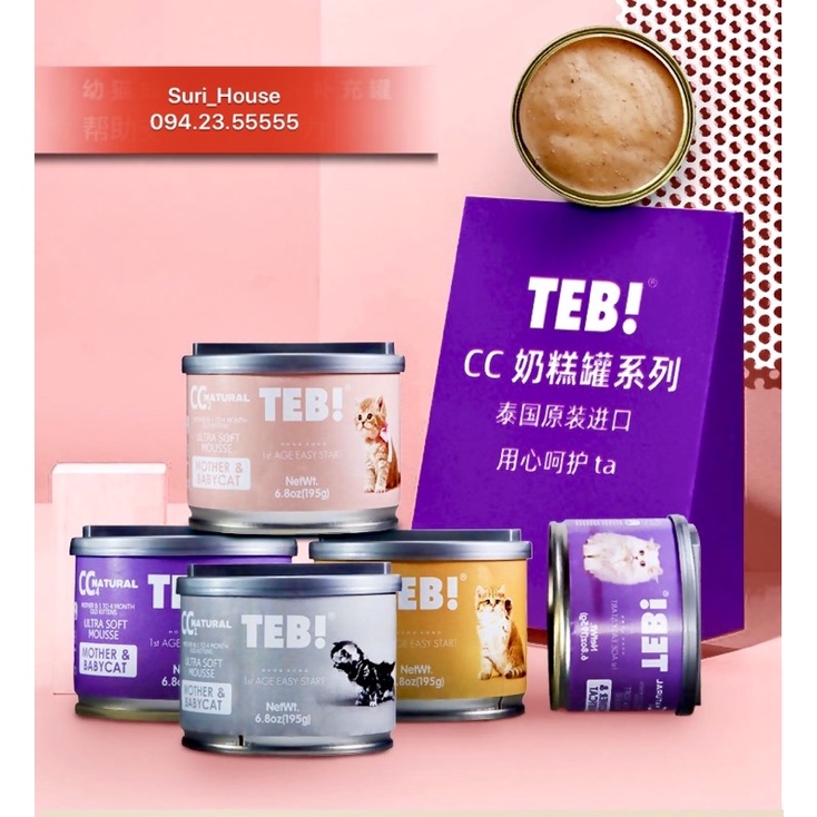 Pate cho mèo con thức ăn cho mèo bầu Teb dinh dưỡng tăng cân hỗ trợ tiêu hóa Surica (195gr)