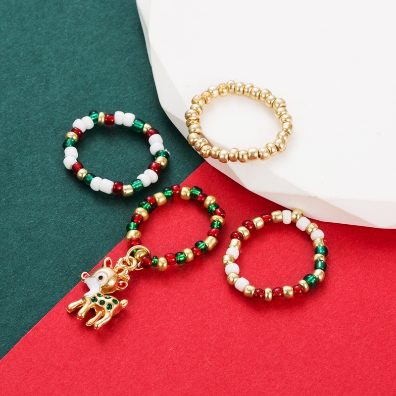 Bộ 4 Nhẫn Nhiều Màu Sắc Hình Tuần Lộc Giáng Sinh Dễ Thương