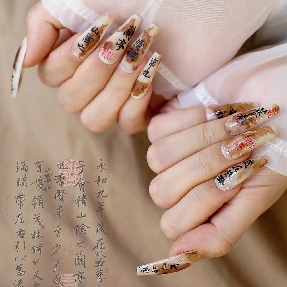 Miếng Dán Trang Trí Móng Tay Hình Chữ Tiếng Anh/ Hoa Lá/ Phong Cách Trung Quốc Độc Đáo Thời Trang