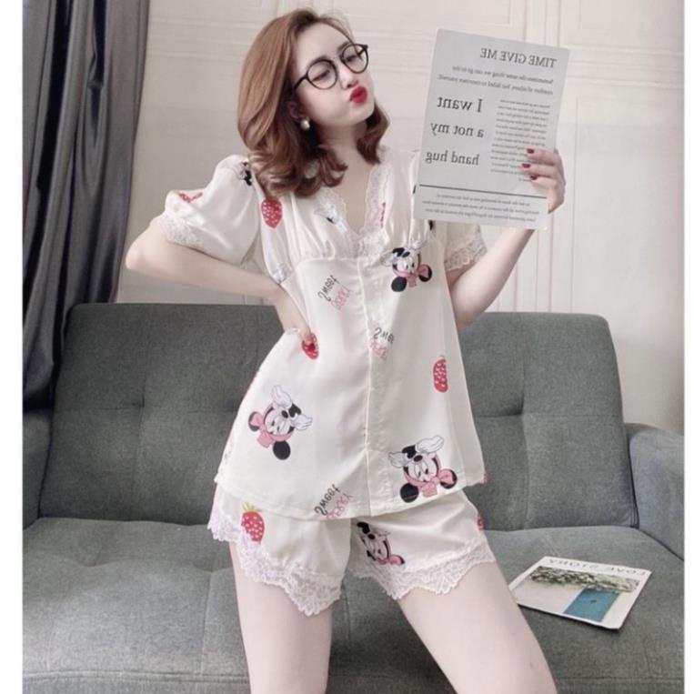 Đồ Bộ Nữ, Đồ Ngủ Mặc Nhà Nữ Áo Tay Ngắn Quần Cộc Phối Ren Trang Trí Chất Lụa Satin Mềm Mịn, Lạ Mắt Sang Chảnh. | BigBuy360 - bigbuy360.vn