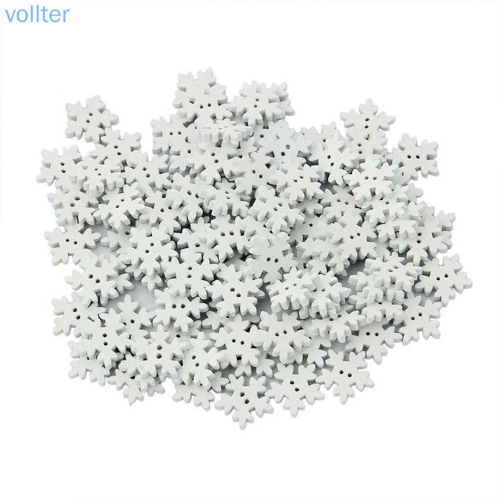 VOLL 100pcs 18mm Wood Christmas Snowflake Buttons DIY Craft White Snow Flakes Wooden Sewing Buckle